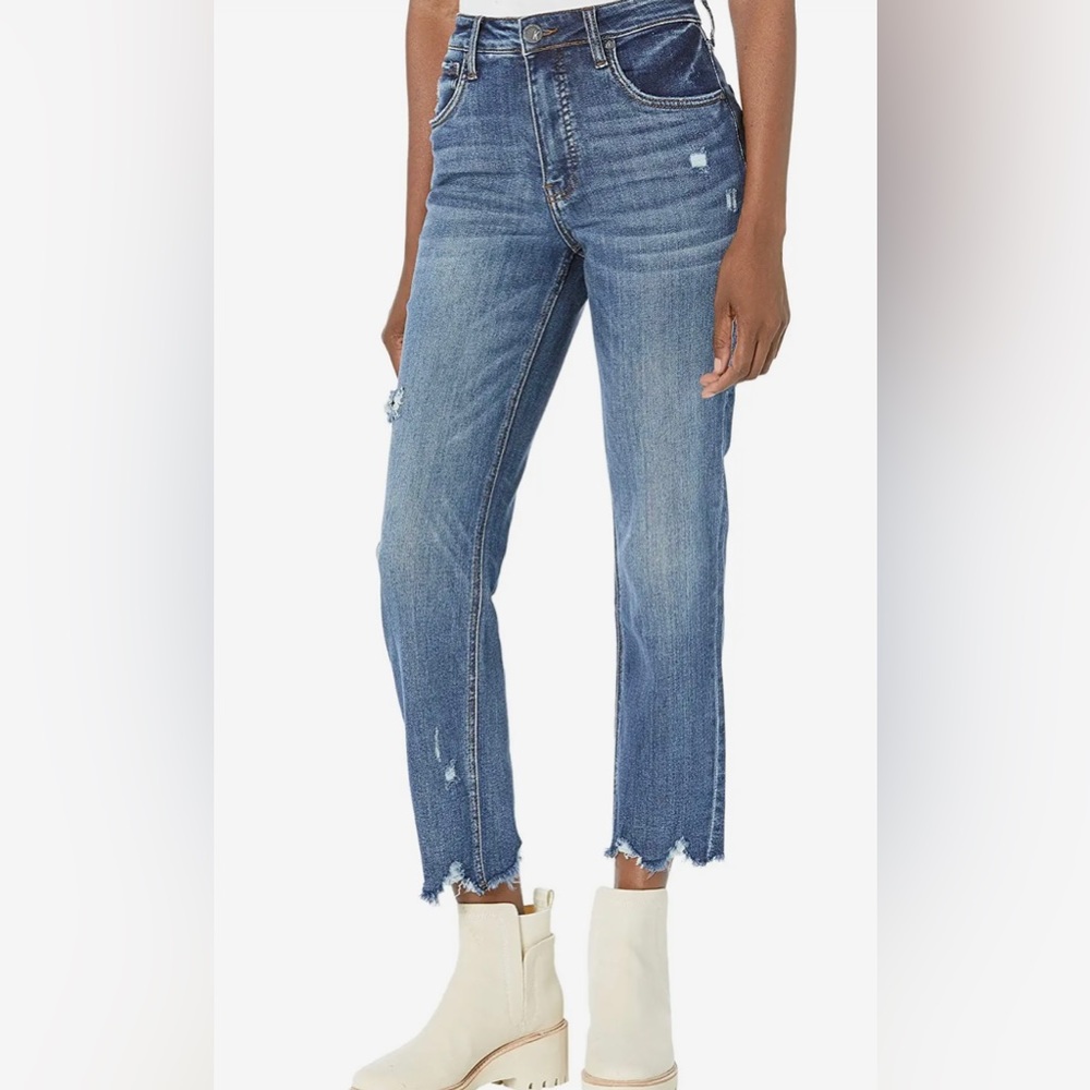 Kut from the Kloth 18L Elizabeth High-Rise Fab AB Straight Raw Hem in Luring